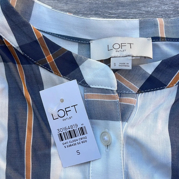 LOFT Plaid Popover Blouse, white - Picture 3 of 8